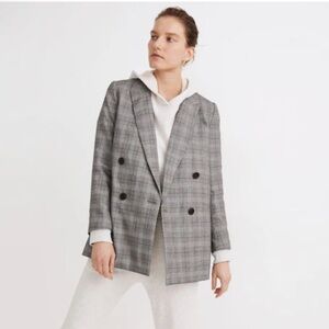 Madewell Caldwell Double-Breasted Blazer Grey Plaid Size Small Oversized EUC